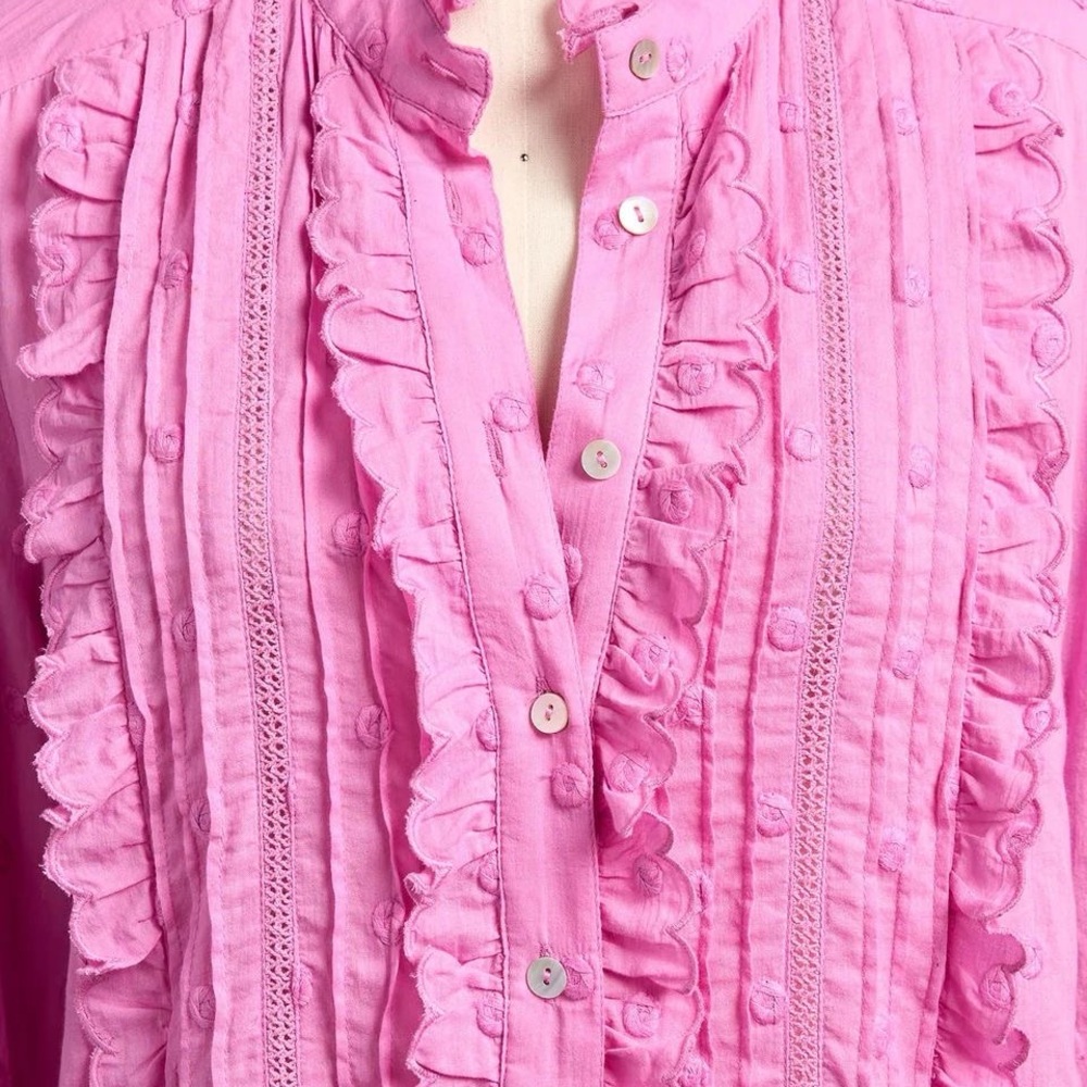 Sundance Orchid Pink Tiffany Jo Ruffles Button Front Shirt New Without Tag XS
